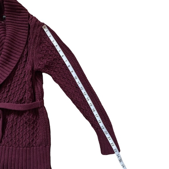 Banana Republic Cotton Shawl Collar Belted Cardigan Sweater S dark maroon red - Picture 2 of 7